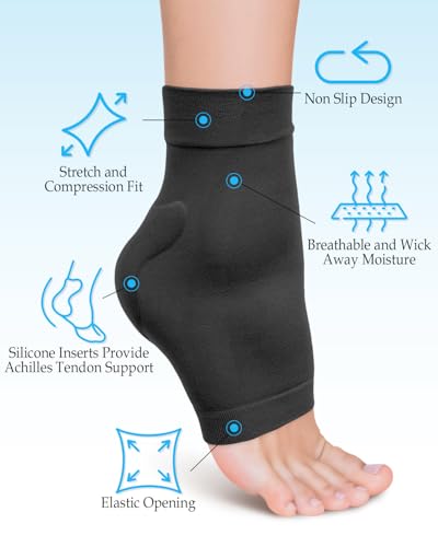 DLMDLM Achilles Tendonitis Heel Protector Socks,One Pair of Premium Padded Compression Gel Sleeve, Achilles Tendon Support Sleeve for Haglunds Bump, Tendonitis, Bursitis and Dry Cracked (Black) - Very Good