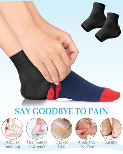 DLMDLM Achilles Tendonitis Heel Protector Socks,One Pair of Premium Padded Compression Gel Sleeve, Achilles Tendon Support Sleeve for Haglunds Bump, Tendonitis, Bursitis and Dry Cracked (Black) - Very Good