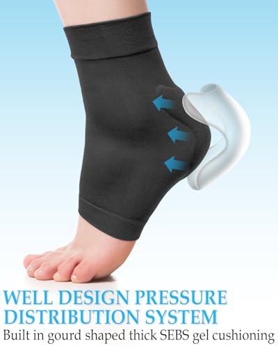 DLMDLM Achilles Tendonitis Heel Protector Socks,One Pair of Premium Padded Compression Gel Sleeve, Achilles Tendon Support Sleeve for Haglunds Bump, Tendonitis, Bursitis and Dry Cracked (Black) - Very Good