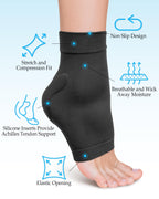 DLMDLM Achilles Tendonitis Heel Protector Socks,One Pair of Premium Padded Compression Gel Sleeve, Achilles Tendon Support Sleeve for Haglunds Bump, Tendonitis, Bursitis and Dry Cracked (Black) - Very Good