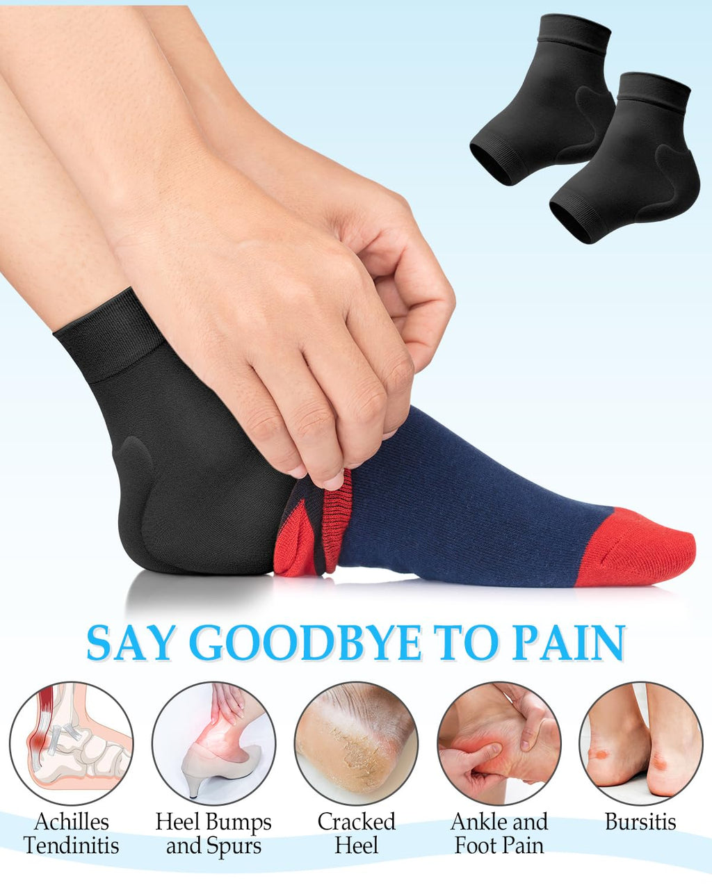 DLMDLM Achilles Tendonitis Heel Protector Socks,One Pair of Premium Padded Compression Gel Sleeve, Achilles Tendon Support Sleeve for Haglunds Bump, Tendonitis, Bursitis and Dry Cracked (Black) - Very Good