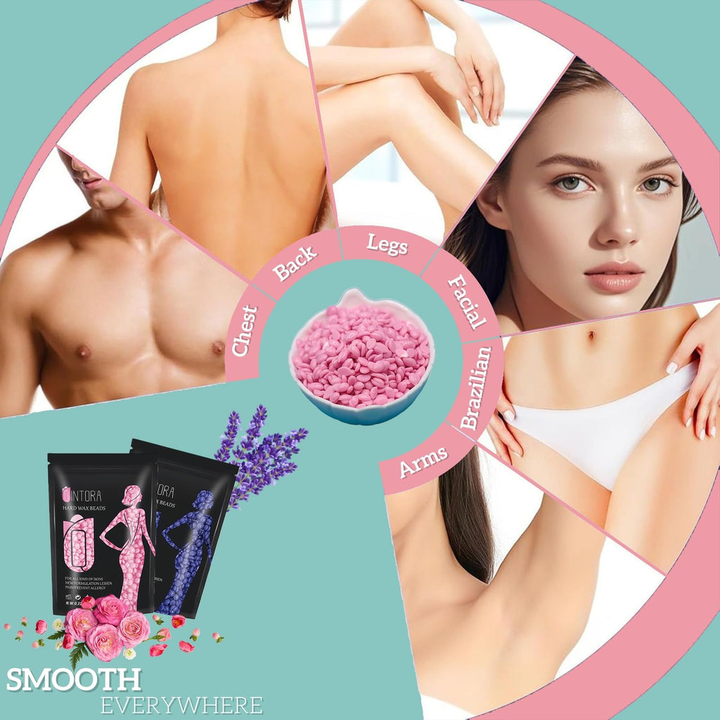 Qintora Hard Wax Beads - 400g Stripless Hot Wax for Hair Removal - Body, Brazilian, Bikini, Face, Legs, Eyebrow - 10 Applicators - New