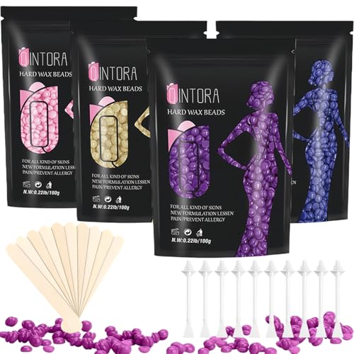 Qintora Hard Wax Beads - 400g Stripless Hot Wax for Hair Removal - Body, Brazilian, Bikini, Face, Legs, Eyebrow - 10 Applicators - New