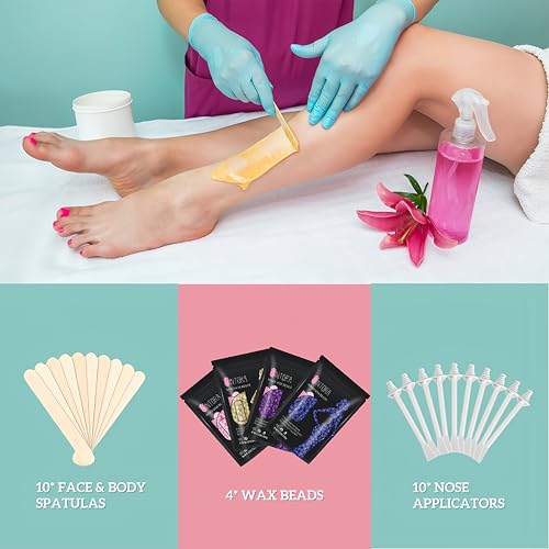Qintora Hard Wax Beads - 400g Stripless Hot Wax for Hair Removal - Body, Brazilian, Bikini, Face, Legs, Eyebrow - 10 Applicators - New