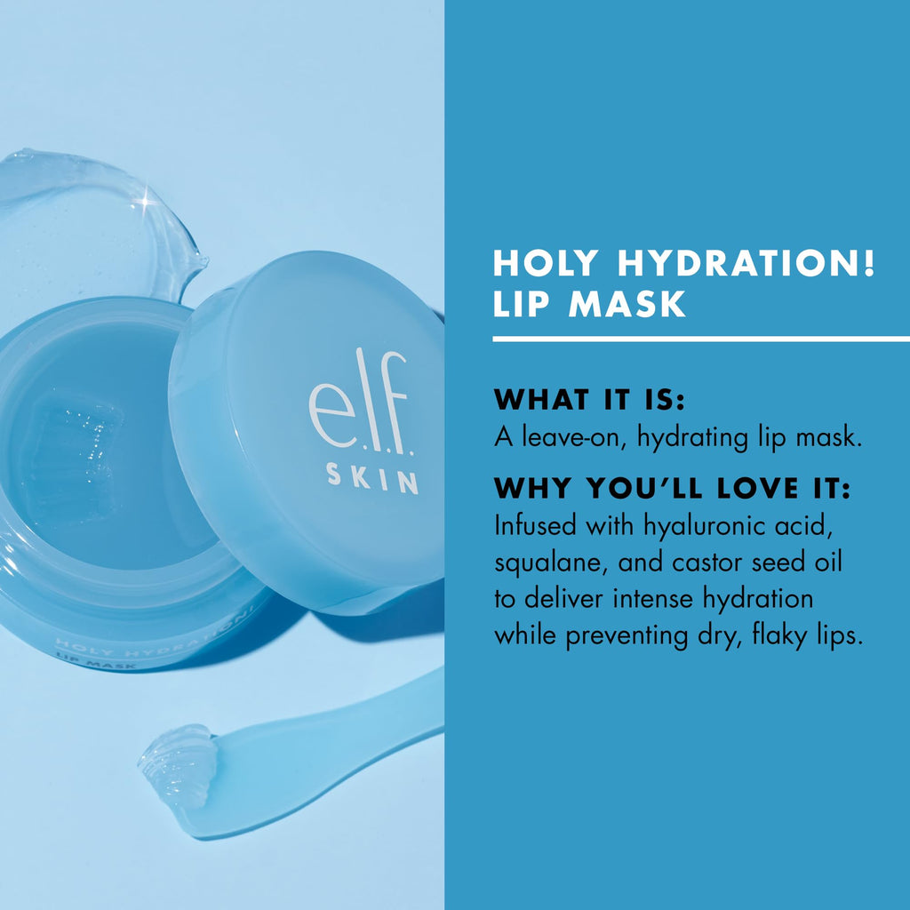 e.l.f. Skin Holy Hydration! Lip Mask - Hydrating Leave-on - Hyaluronic Acid - Powder Blue - Soft Smooth Lips - New