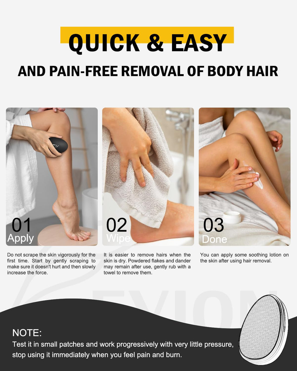FVION Nano Crystal Hair Remover - Painless Hair Eraser for Women Men - Reusable Water-Resistant Portable Glass Hair Removal Tool Black - Damaged Box
