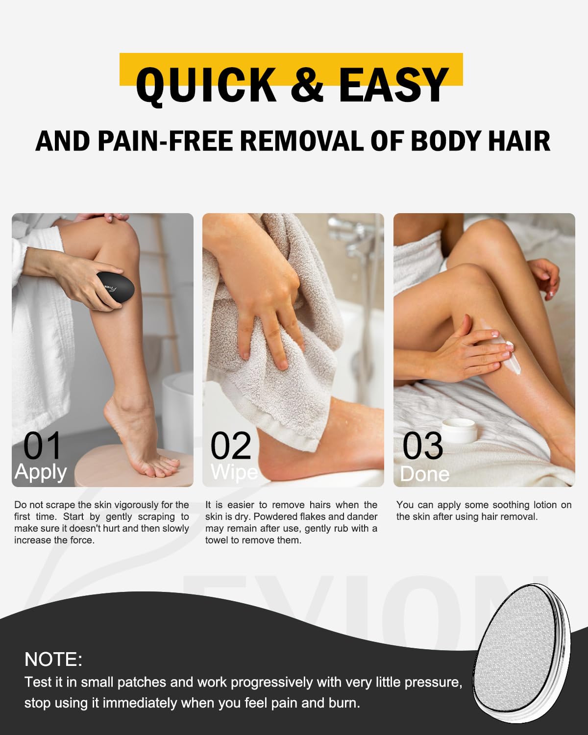FVION Nano Crystal Hair Remover - Painless Hair Eraser for Women Men - Reusable Water-Resistant Portable Glass Hair Removal Tool Black - Damaged Box
