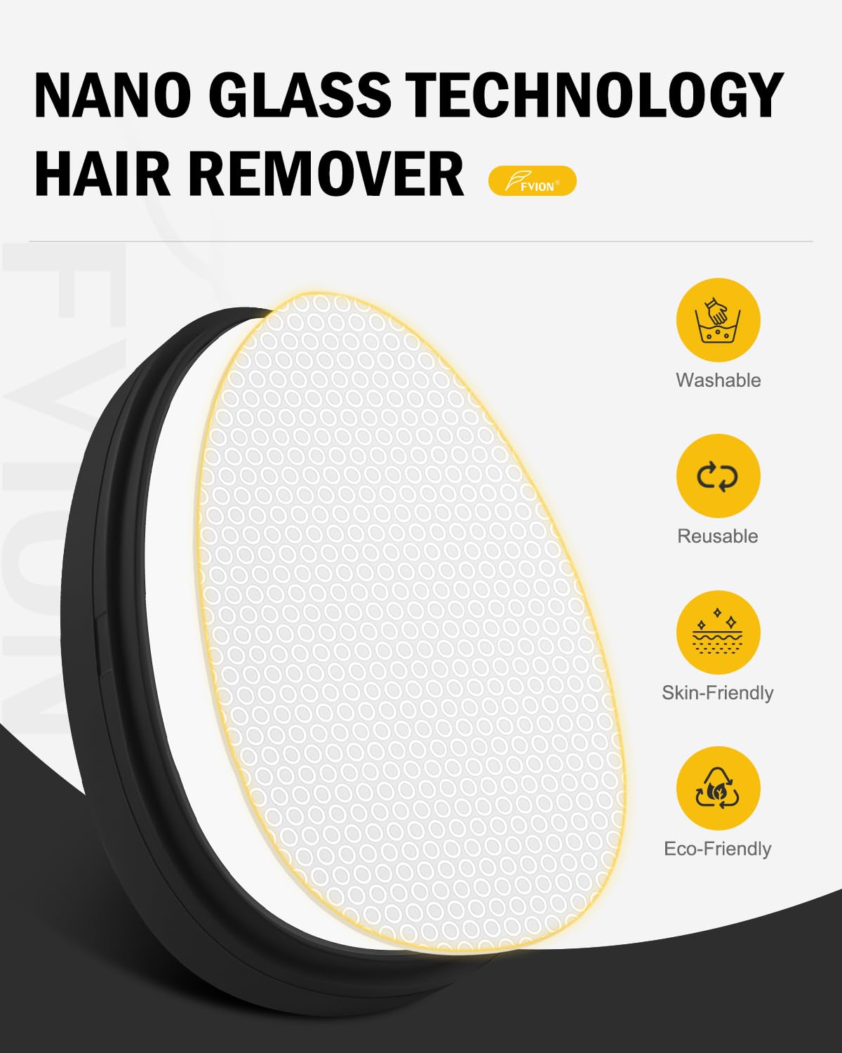 FVION Nano Crystal Hair Remover - Painless Hair Eraser for Women Men - Reusable Water-Resistant Portable Glass Hair Removal Tool Black - Damaged Box