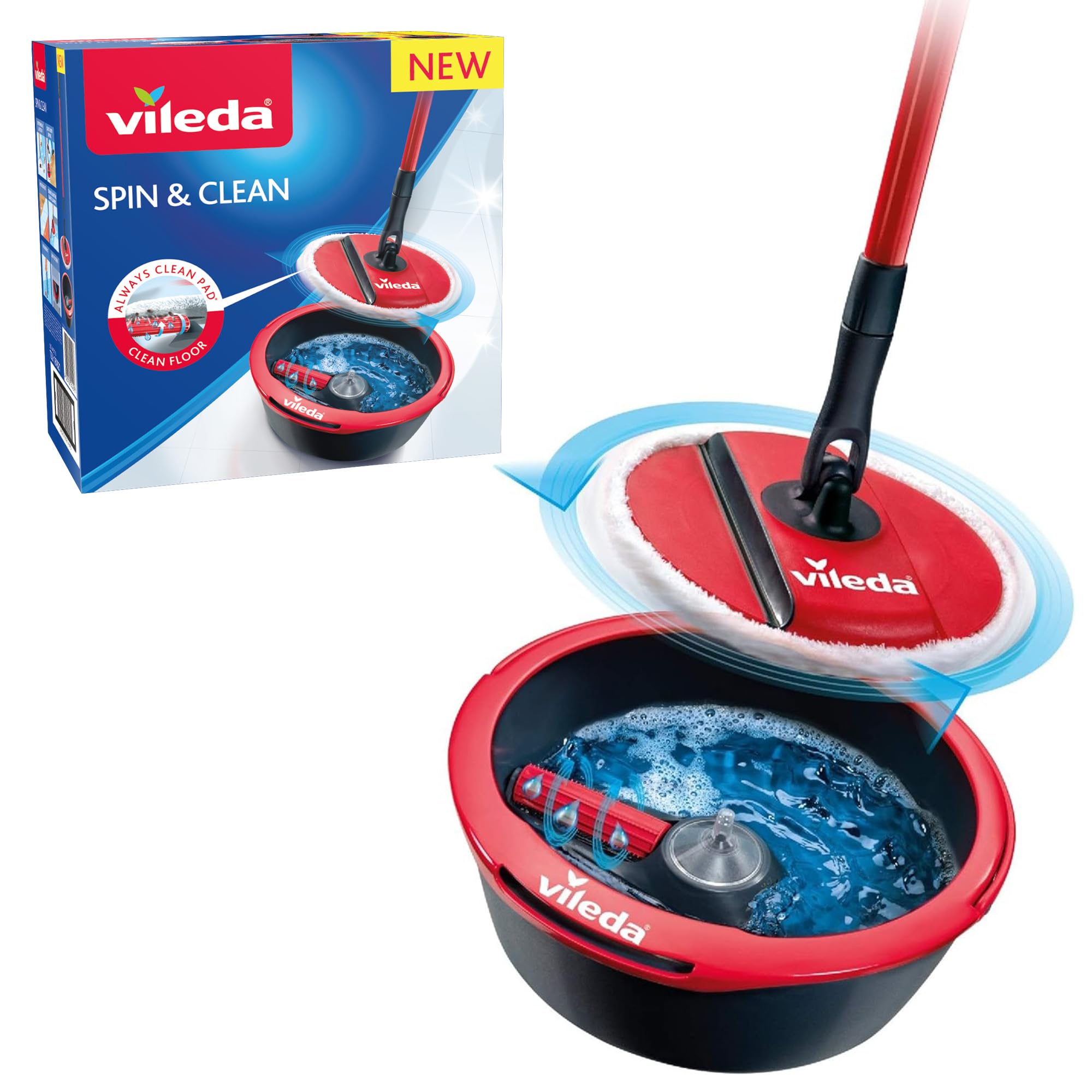 Vileda Spin & Clean Mop & Bucket Set - 360° Spinning Mop Head - Household Cleaning System - Damaged Box