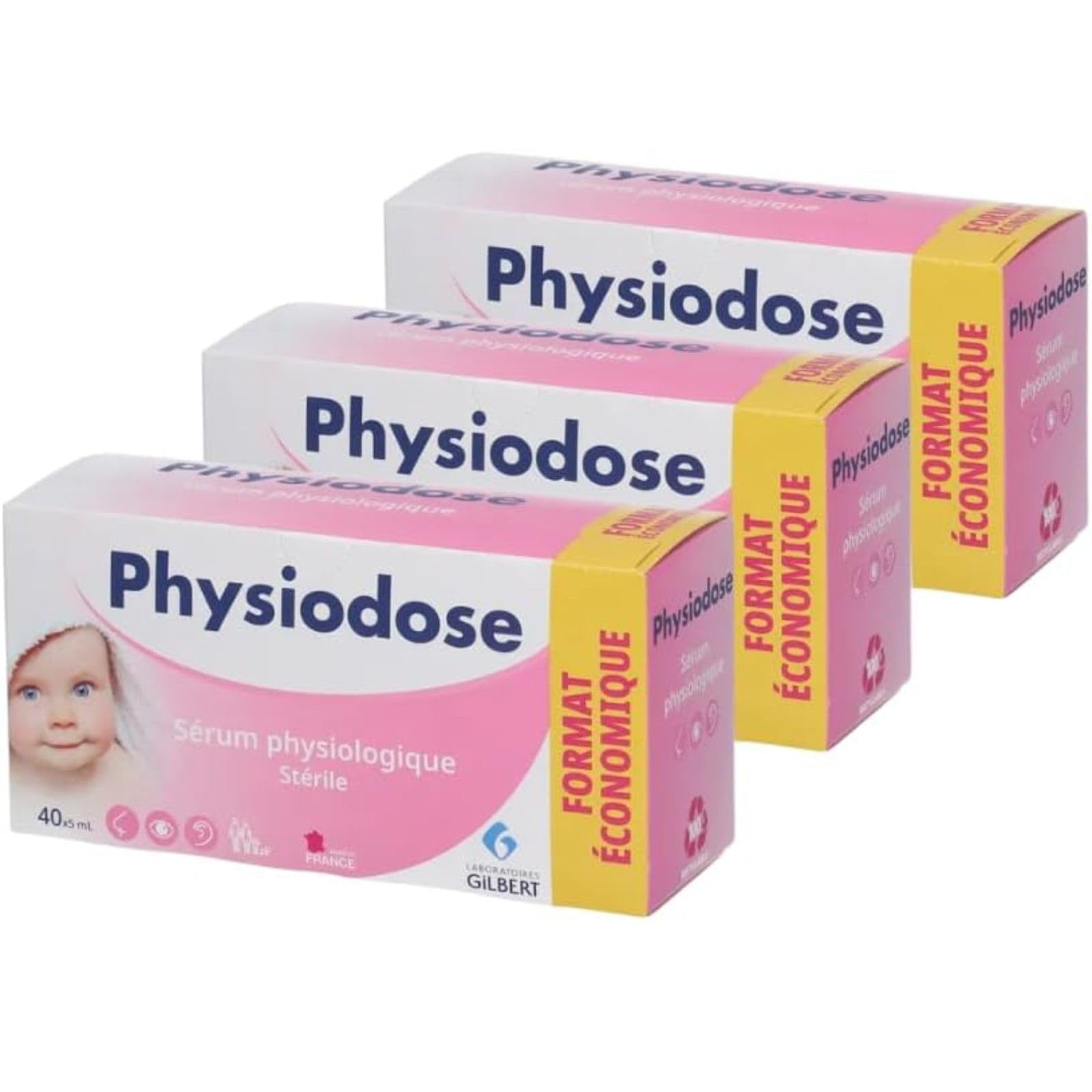 Physiodose Physiological Serum - Saline Solution 3 Boxes of 40 Single Doses - 5ml Vials - Nasal Eye Hygiene Baby Adult - Damaged Box - BBE 02/2029