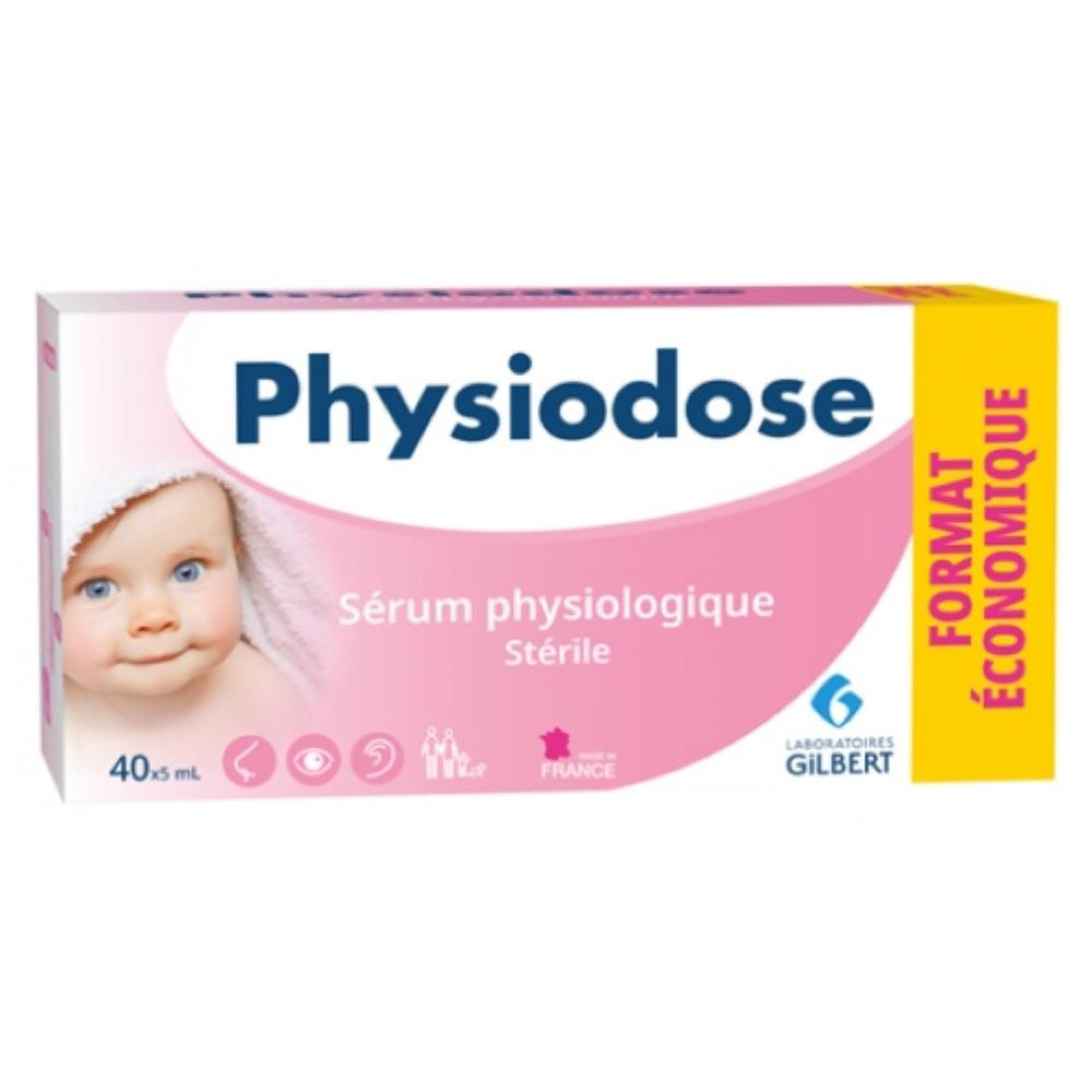 Physiodose Physiological Serum - Saline Solution 3 Boxes of 40 Single Doses - 5ml Vials - Nasal Eye Hygiene Baby Adult - Damaged Box - BBE 02/2029