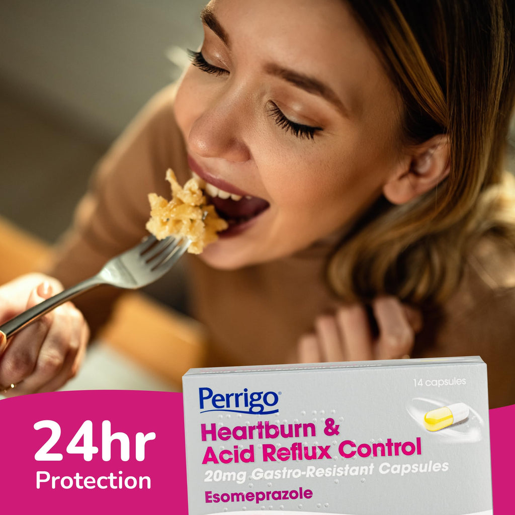 Esomeprazole 20mg Heartburn Acid Reflux Control 14 Capsules - 24 Hour Relief Medication - Damaged Box - BBE 06/2027