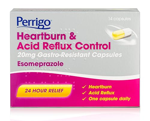 Esomeprazole 20mg Heartburn Acid Reflux Control 14 Capsules - 24 Hour Relief Medication - Damaged Box - BBE 06/2027