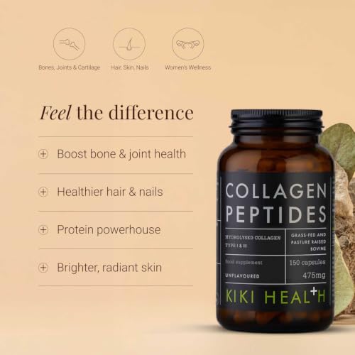 KIKI Health Bovine Collagen Peptides Capsules - 150 Vegicaps Hydrolyzed Supplement for Skin Hair Nails Bones Joints - New - BBE 03/2029
