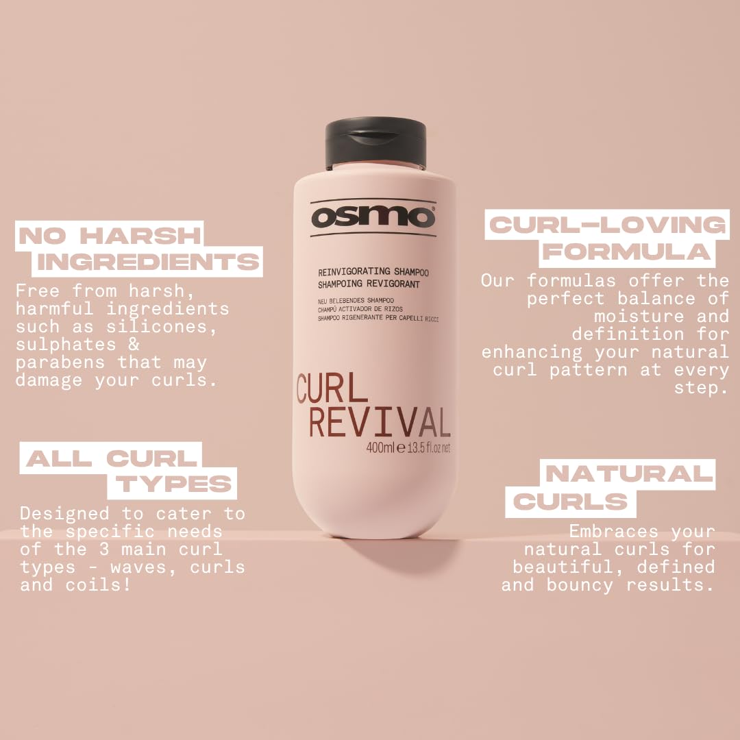 Osmo Curl Revival Reinvigorating Shampoo 400ml - Hair Care for Curly Wavy Hair - Damaged Box