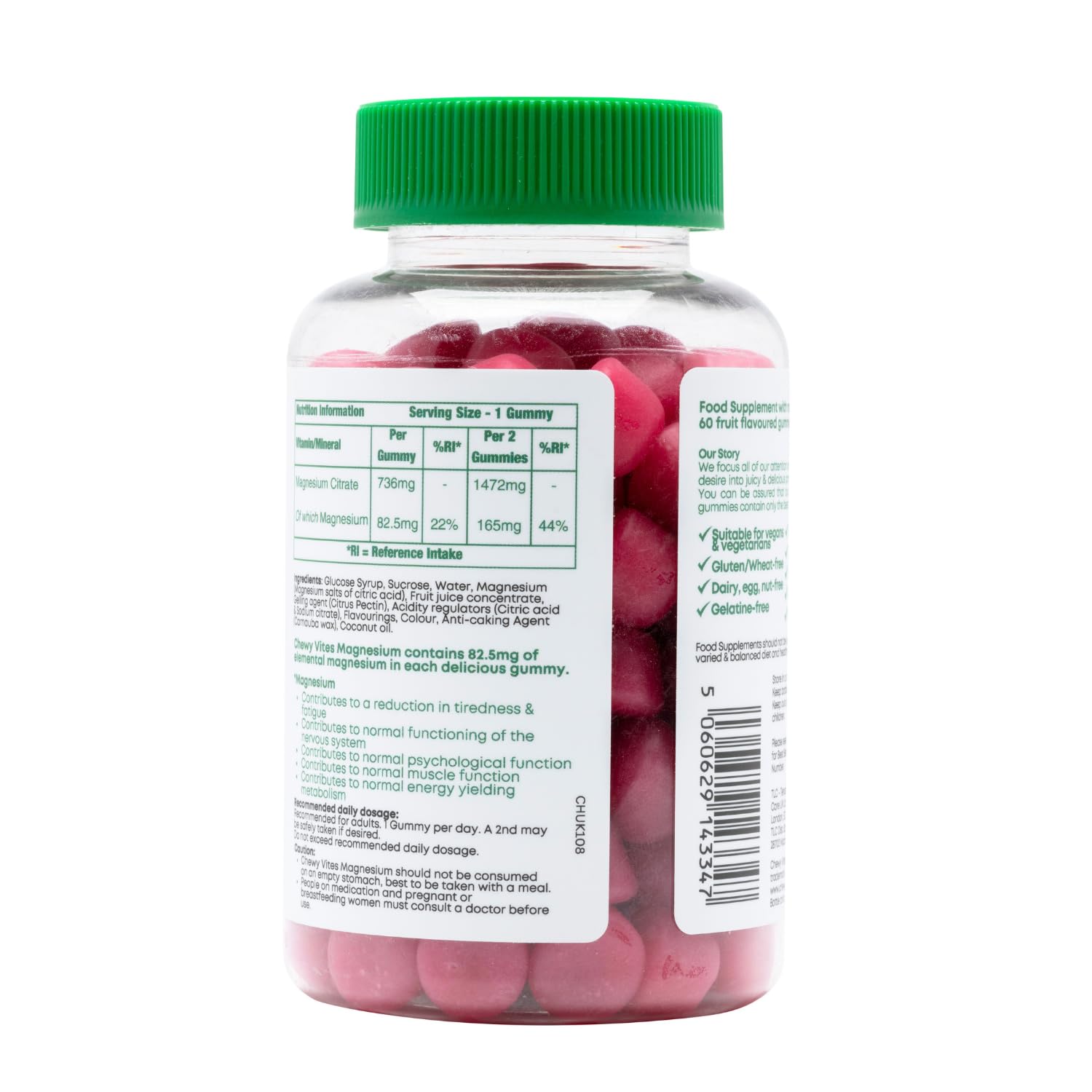 Chewy Vites Adult Magnesium Citrate 736mg Gummies, 60 Count - New - BBE 12/2026