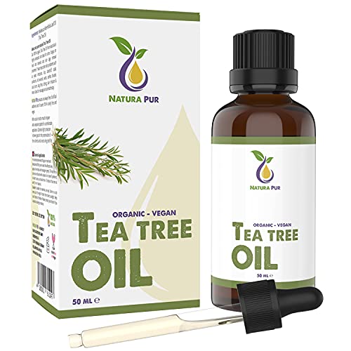 Organic Tea Tree Oil 50ml with Pipette - 100% Pure Undiluted Essential Oil for Skin, Nails, Hair, Aromatherapy, Diffuser - Damaged Box
