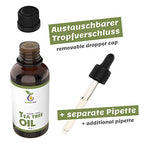 Organic Tea Tree Oil 50ml with Pipette - 100% Pure Undiluted Essential Oil for Skin, Nails, Hair, Aromatherapy, Diffuser - Damaged Box