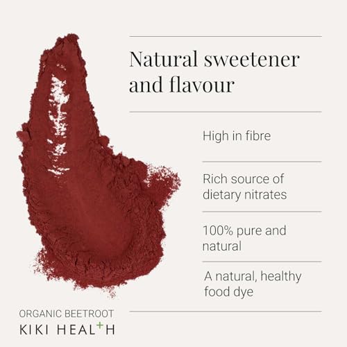 KIKI Health Organic Beetroot Powder 200g - 100% Pure, Dietary Nitrates, Fibre, Natural Sweetener, Food Dye - Damaged Box - BBE 05/2028