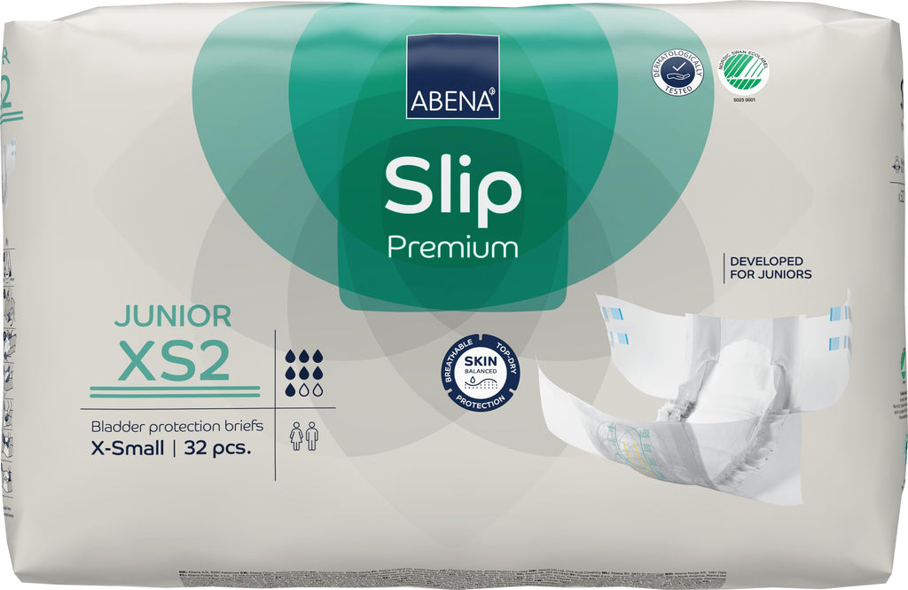 Abena Slip Premium Junior Nappies - Size 7 XS2 - 40-60cm Waist - Eco-Labelled Leakage Protection - 32 Pack - Damaged Box