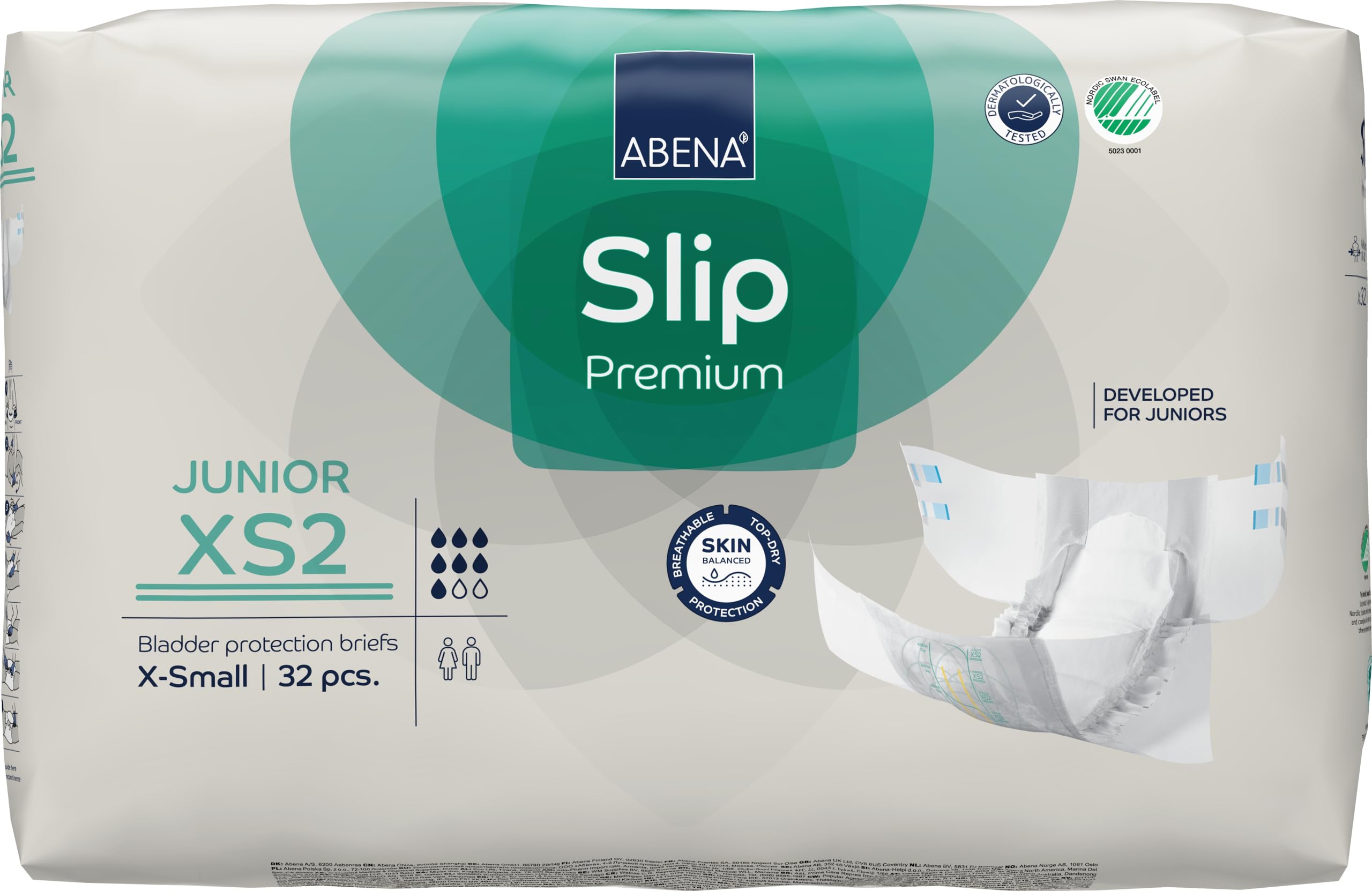 Abena Slip Premium Junior Nappies - Size 7 XS2 - 40-60cm Waist - Eco-Labelled Leakage Protection - 32 Pack - Damaged Box