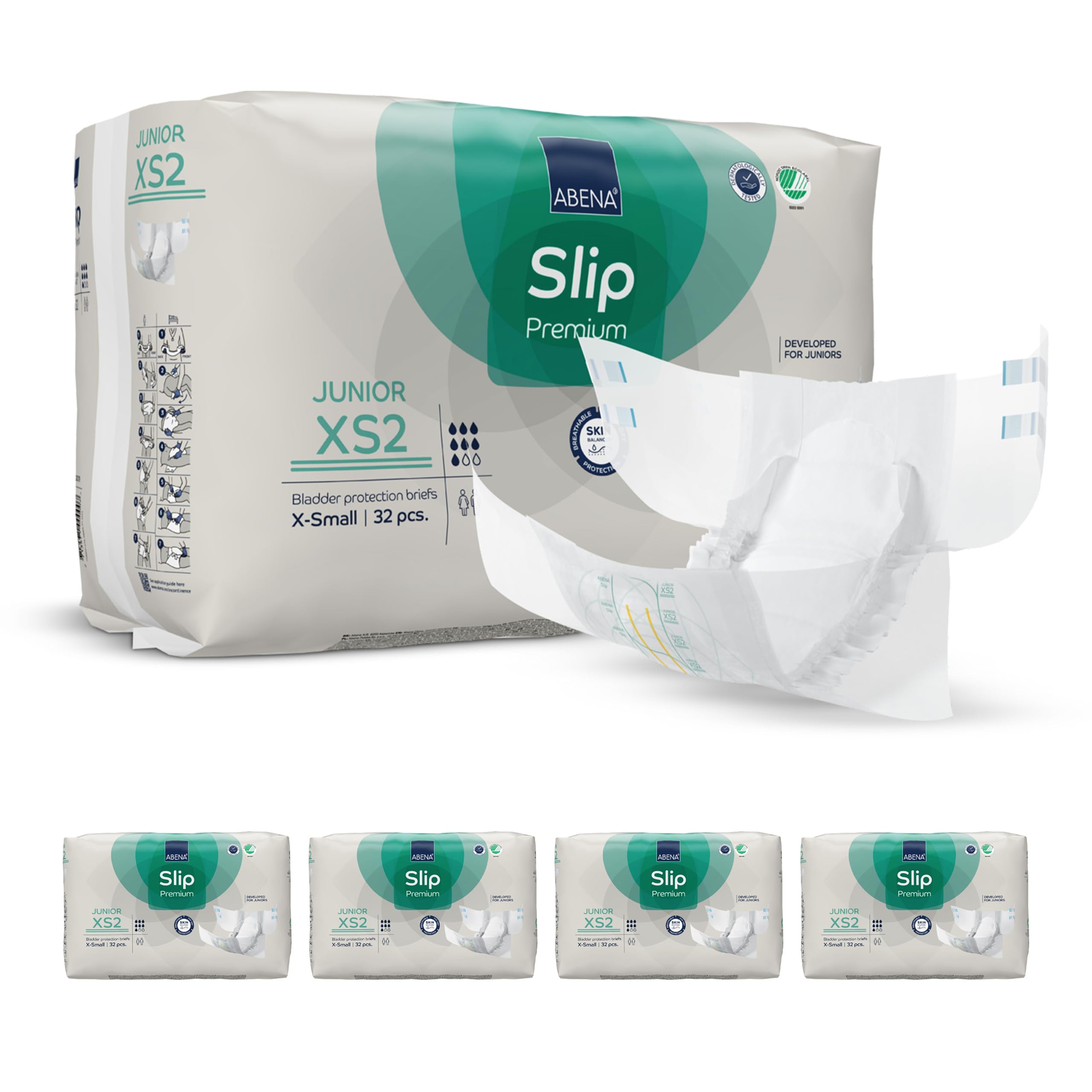 Abena Slip Premium Junior Nappies - Size 7 XS2 - 40-60cm Waist - Eco-Labelled Leakage Protection - 32 Pack - Damaged Box