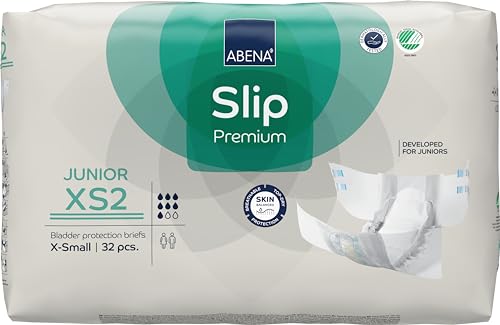 Abena Slip Premium Junior Nappies - Size 7 XS2 - 40-60cm Waist - Eco-Labelled Leakage Protection - 32 Pack - Damaged Box