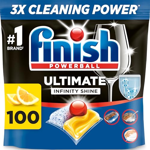 Finish Ultimate Infinity Shine Dishwasher Tablets - 100 Tabs Lemon Sparkle - Clean & Shine Detergent - Tough Grease Stains - Damaged Box - BBE 03/2026