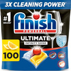Finish Ultimate Infinity Shine Dishwasher Tablets - 100 Tabs Lemon Sparkle - Clean & Shine Detergent - Tough Grease Stains - Damaged Box - BBE 03/2026