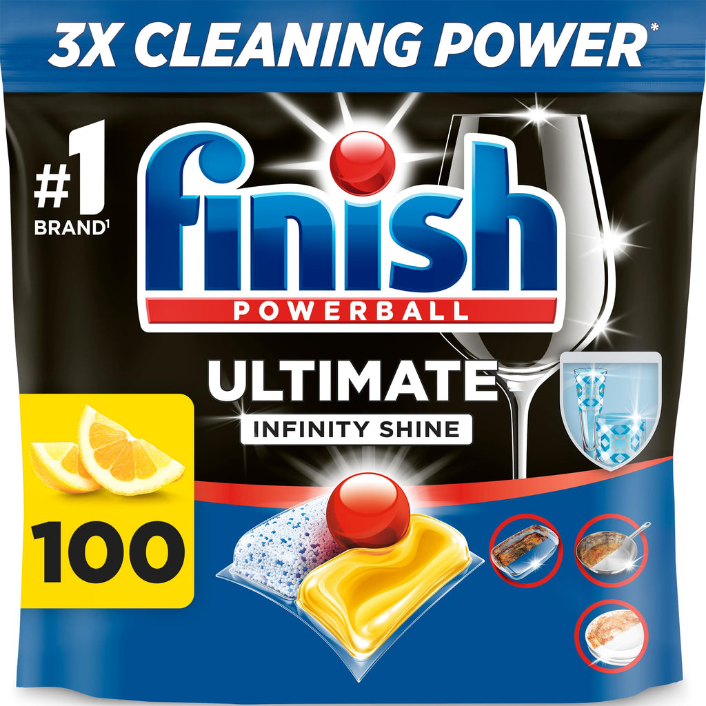 Finish Ultimate Infinity Shine Dishwasher Tablets - 100 Tabs Lemon Sparkle - Clean & Shine Detergent - Tough Grease Stains - Damaged Box - BBE 03/2026