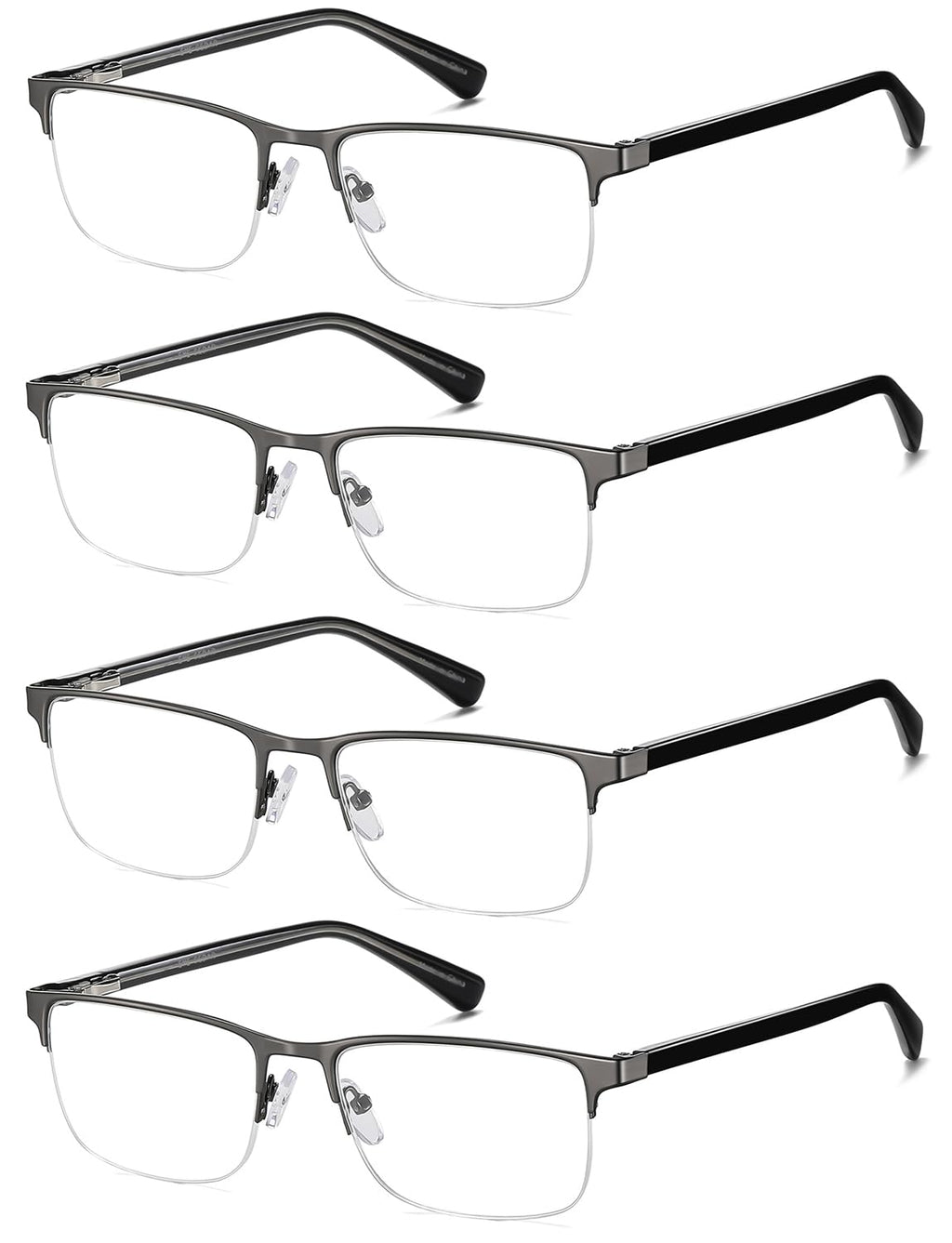 EYECEDAR 4-Pack Reading Glasses - Gunmetal Rectangle Style Readers for Men & Women +1.5 Magnification Spring Hinges - Damaged Box