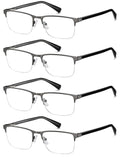 EYECEDAR 4-Pack Reading Glasses - Gunmetal Rectangle Style Readers for Men & Women +1.5 Magnification Spring Hinges - Damaged Box
