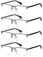 EYECEDAR 4-Pack Reading Glasses - Gunmetal Rectangle Style Readers for Men & Women +1.5 Magnification Spring Hinges - Damaged Box
