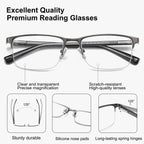 EYECEDAR 4-Pack Reading Glasses - Gunmetal Rectangle Style Readers for Men & Women +1.5 Magnification Spring Hinges - Damaged Box