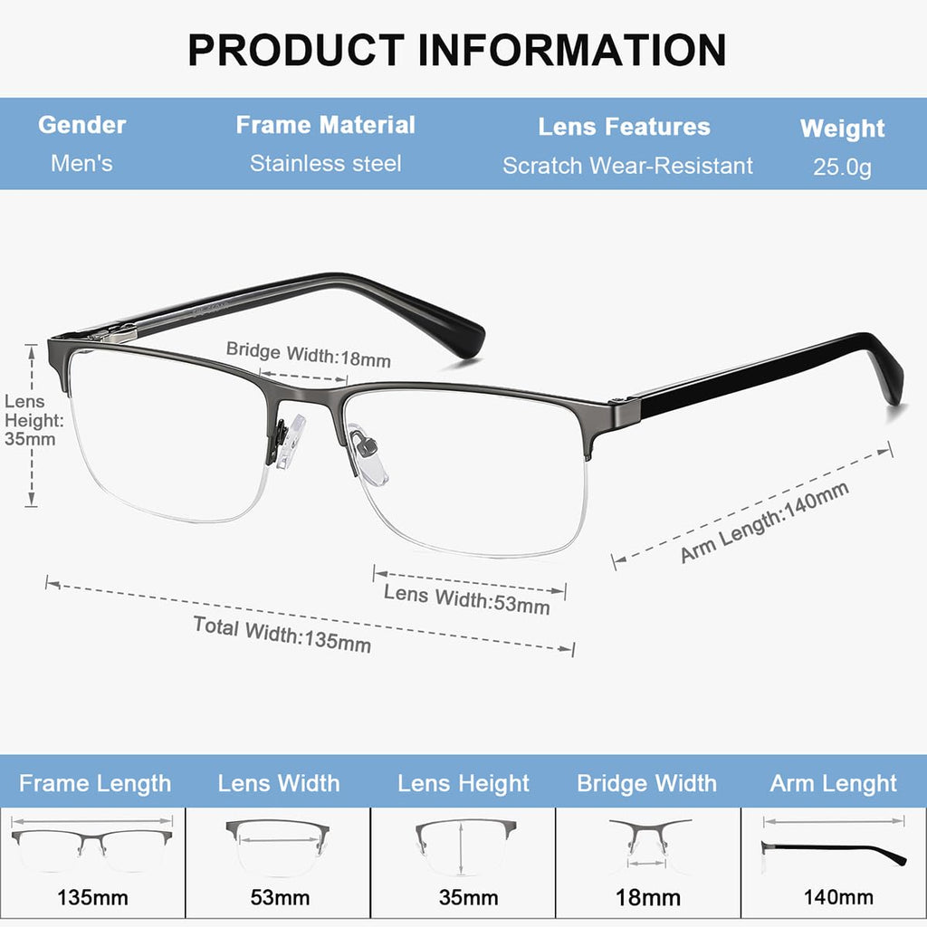 EYECEDAR 4-Pack Reading Glasses - Gunmetal Rectangle Style Readers for Men & Women +1.5 Magnification Spring Hinges - Damaged Box