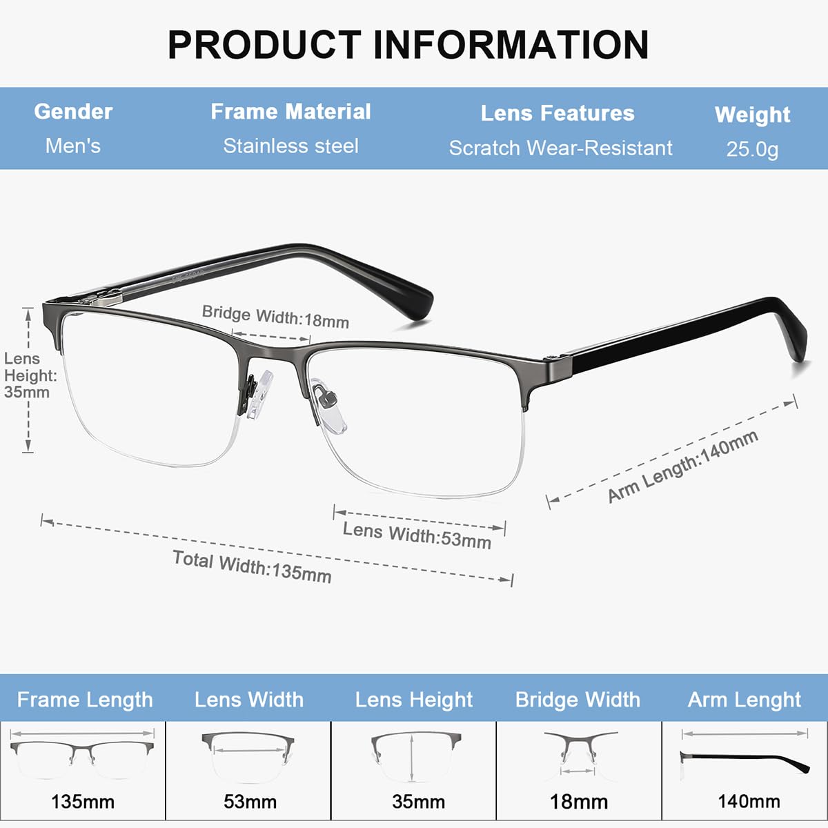 EYECEDAR 4-Pack Reading Glasses - Gunmetal Rectangle Style Readers for Men & Women +1.5 Magnification Spring Hinges - Damaged Box