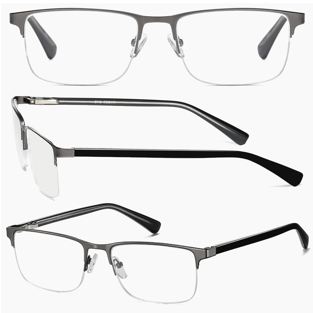 EYECEDAR 4-Pack Reading Glasses - Gunmetal Rectangle Style Readers for Men & Women +1.5 Magnification Spring Hinges - Damaged Box