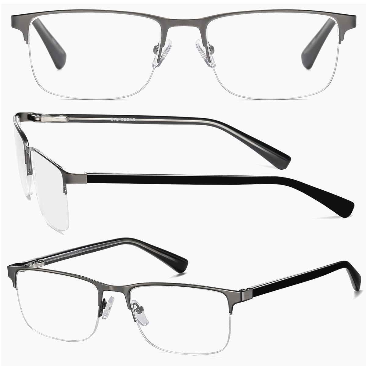 EYECEDAR 4-Pack Reading Glasses - Gunmetal Rectangle Style Readers for Men & Women +1.5 Magnification Spring Hinges - Damaged Box