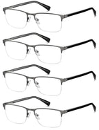 EYECEDAR 4-Pack Reading Glasses - Gunmetal Rectangle Style Readers for Men & Women +1.5 Magnification Spring Hinges - Damaged Box