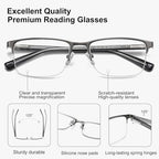 EYECEDAR 4-Pack Reading Glasses - Gunmetal Rectangle Style Readers for Men & Women +1.5 Magnification Spring Hinges - Damaged Box