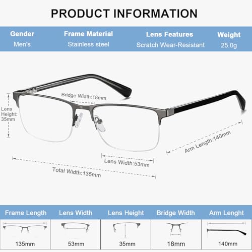 EYECEDAR 4-Pack Reading Glasses - Gunmetal Rectangle Style Readers for Men & Women +1.5 Magnification Spring Hinges - Damaged Box
