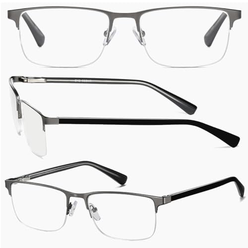 EYECEDAR 4-Pack Reading Glasses - Gunmetal Rectangle Style Readers for Men & Women +1.5 Magnification Spring Hinges - Damaged Box