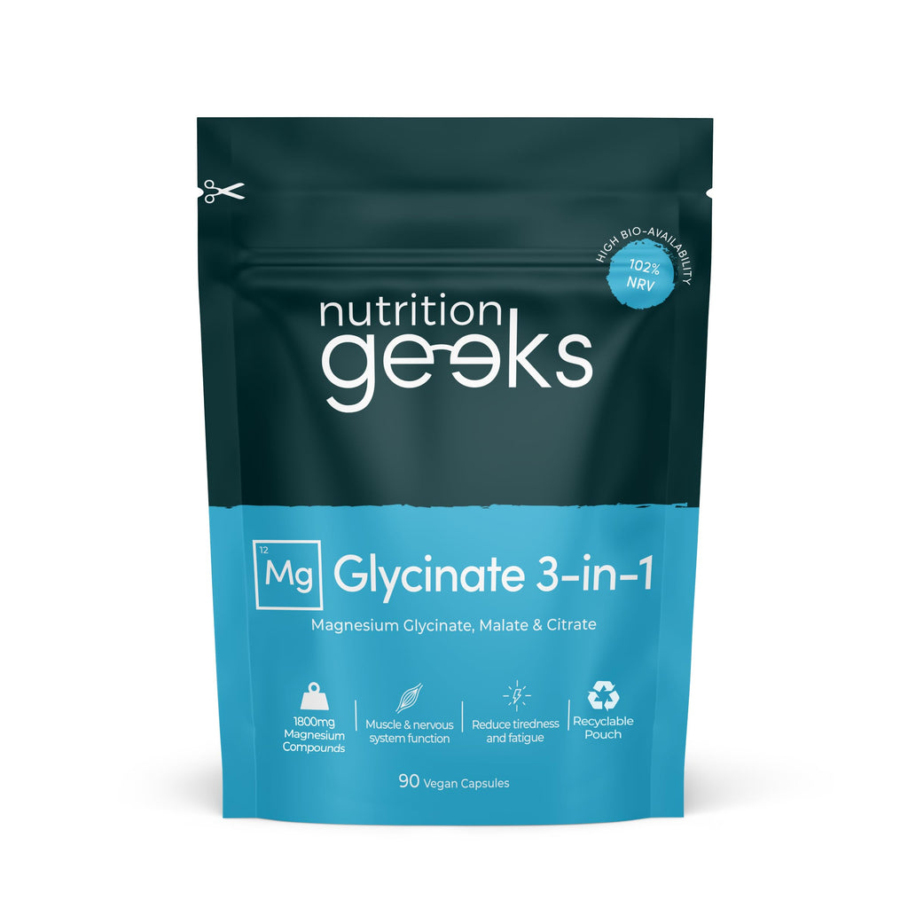 Magnesium Glycinate 3-in-1 Complex 1800mg - Bisglycinate, Citrate, Malate - 90 Vegan Capsules - High Absorption 384mg Elemental - New