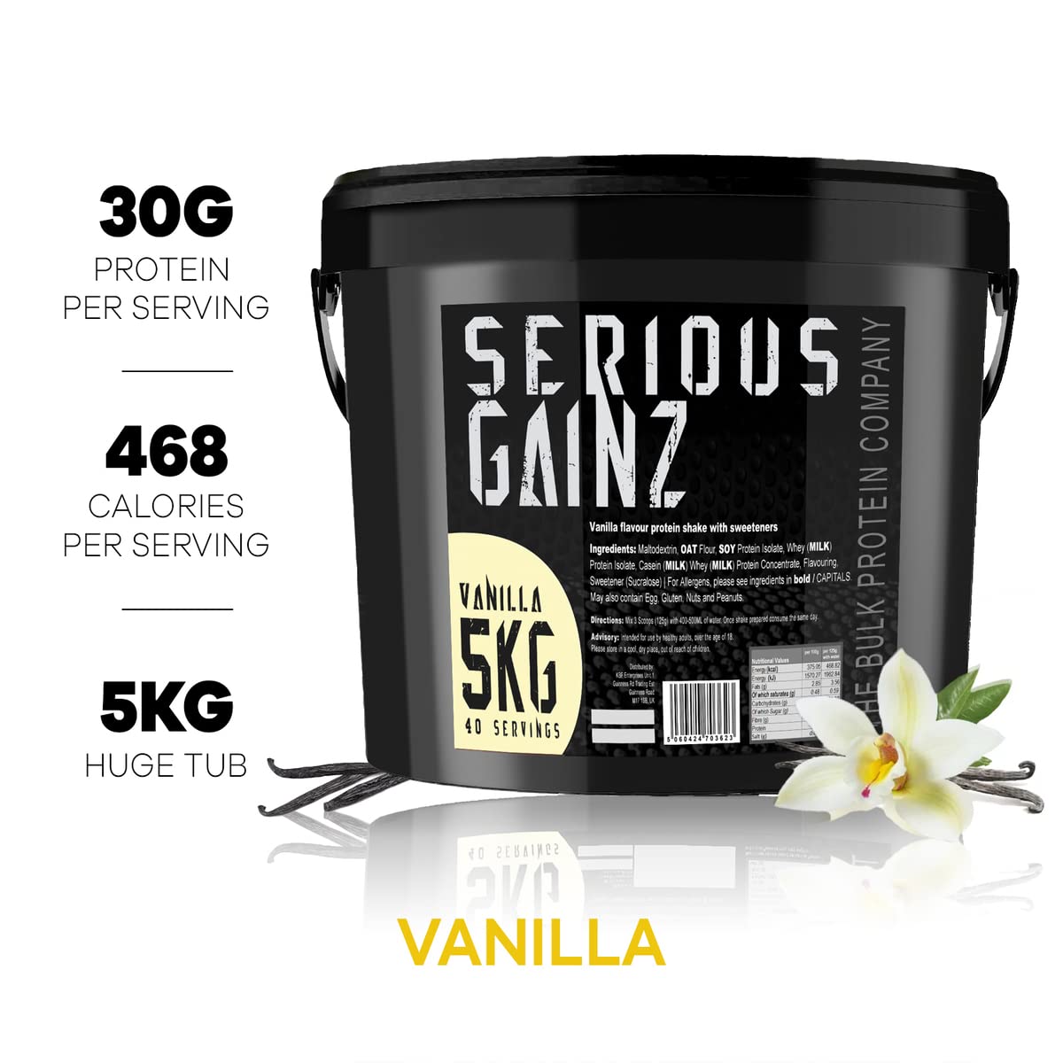 The Bulk Protein Company Serious Gainz Whey Protein Powder - Weight Mass Gainer - Vanilla 5kg - 30g Protein - Damaged Box - BBE 05/2029