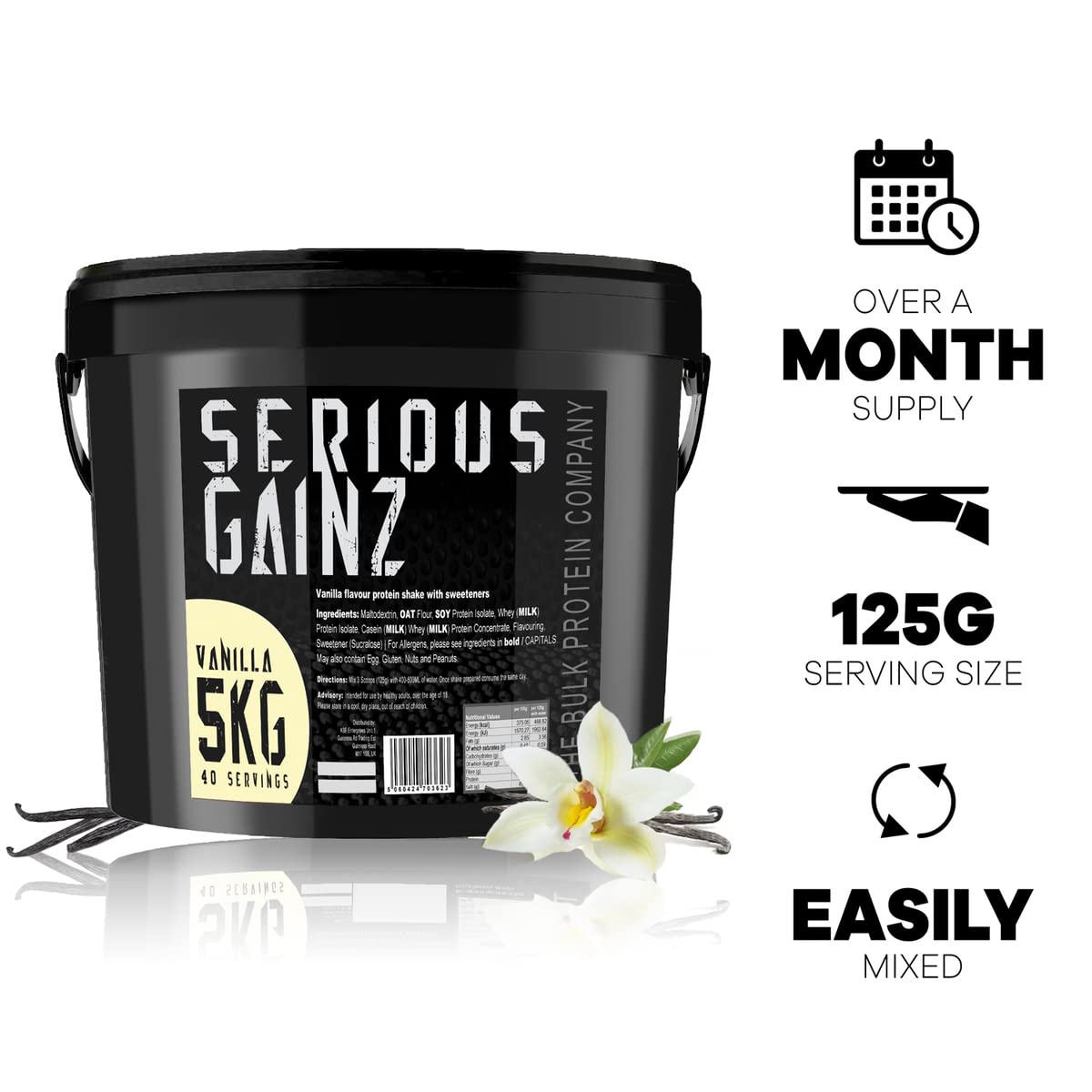 The Bulk Protein Company Serious Gainz Whey Protein Powder - Weight Mass Gainer - Vanilla 5kg - 30g Protein - Damaged Box - BBE 05/2029