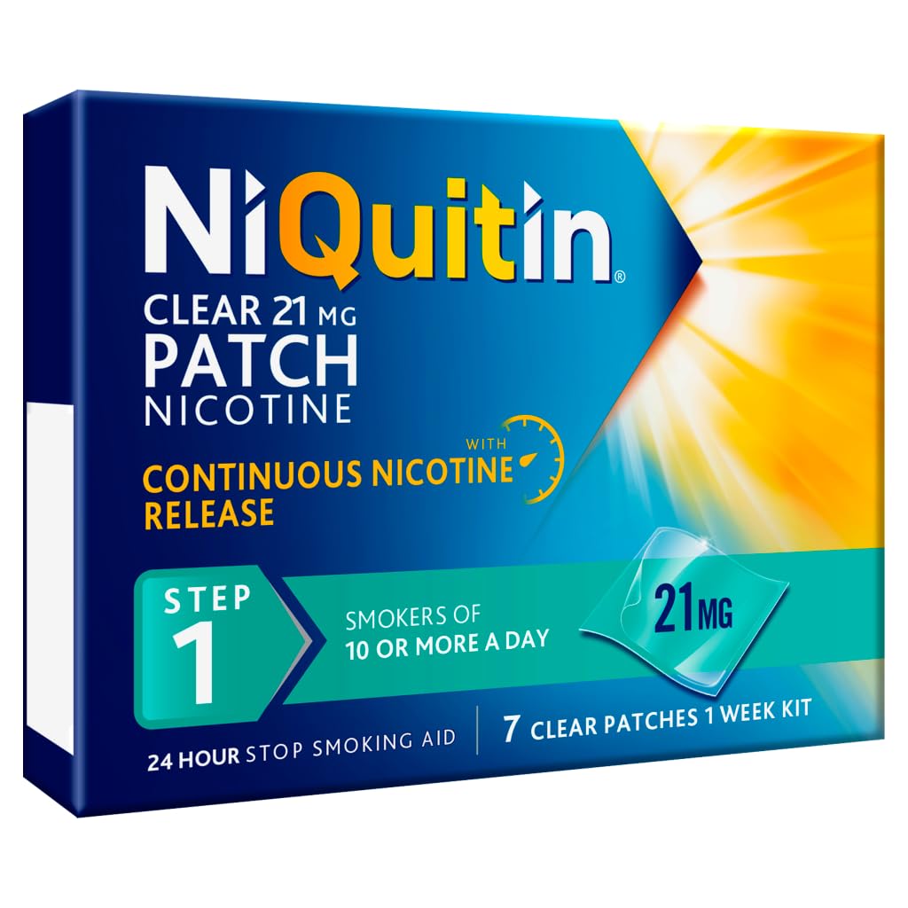 NiQuitin Clear Nicotine Patches Step 1 21mg - 7 Patches - Quit Smoking Aid - Damaged Box - BBE 01/2029