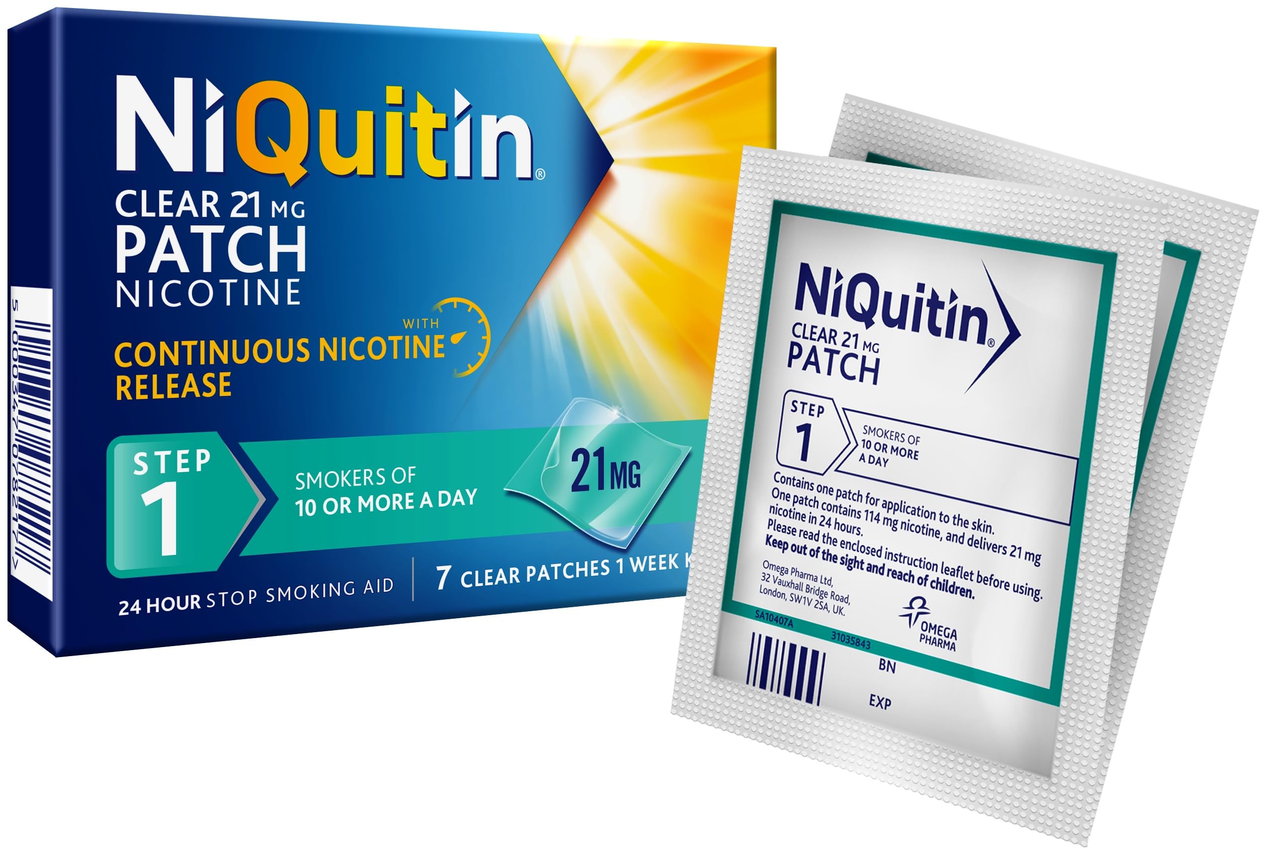 NiQuitin Clear Nicotine Patches Step 1 21mg - 7 Patches - Quit Smoking Aid - Damaged Box - BBE 01/2029