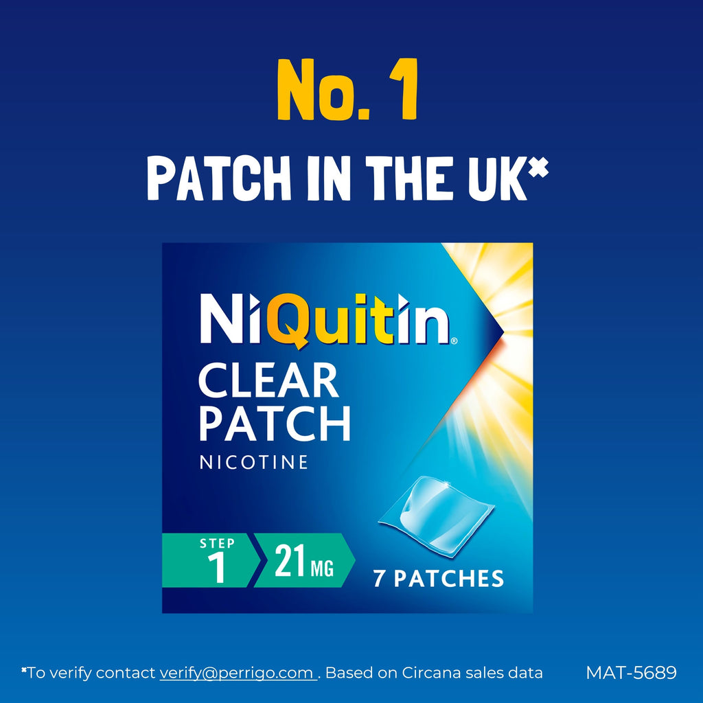 NiQuitin Clear Nicotine Patches Step 1 21mg - 7 Patches - Quit Smoking Aid - Damaged Box - BBE 01/2029