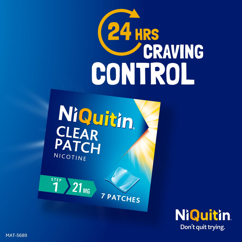 NiQuitin Clear Nicotine Patches Step 1 21mg - 7 Patches - Quit Smoking Aid - Damaged Box - BBE 01/2029