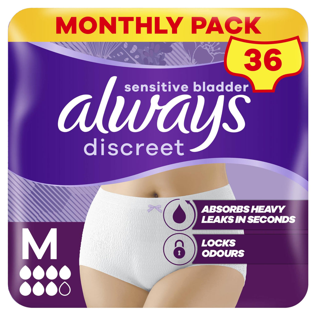 Always Discreet Pants Plus Medium 36 Pack Incontinence Underwear for Women (9x4) - Damaged Box